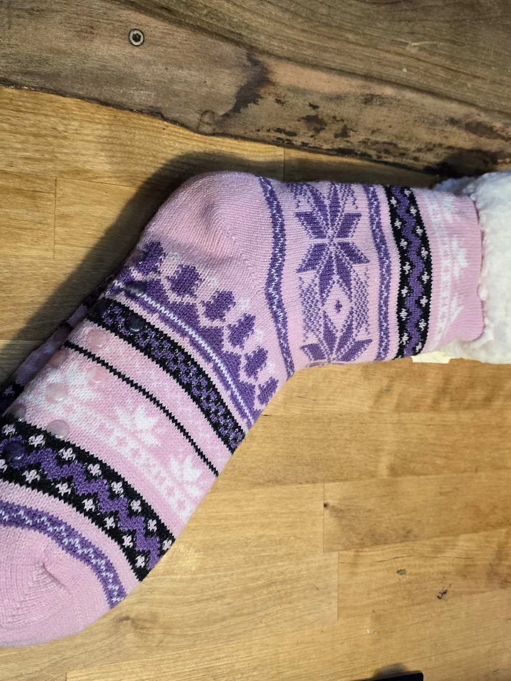 Sherpa-Lined Pink & Purple Fair Isle Women’s Cozy Socks